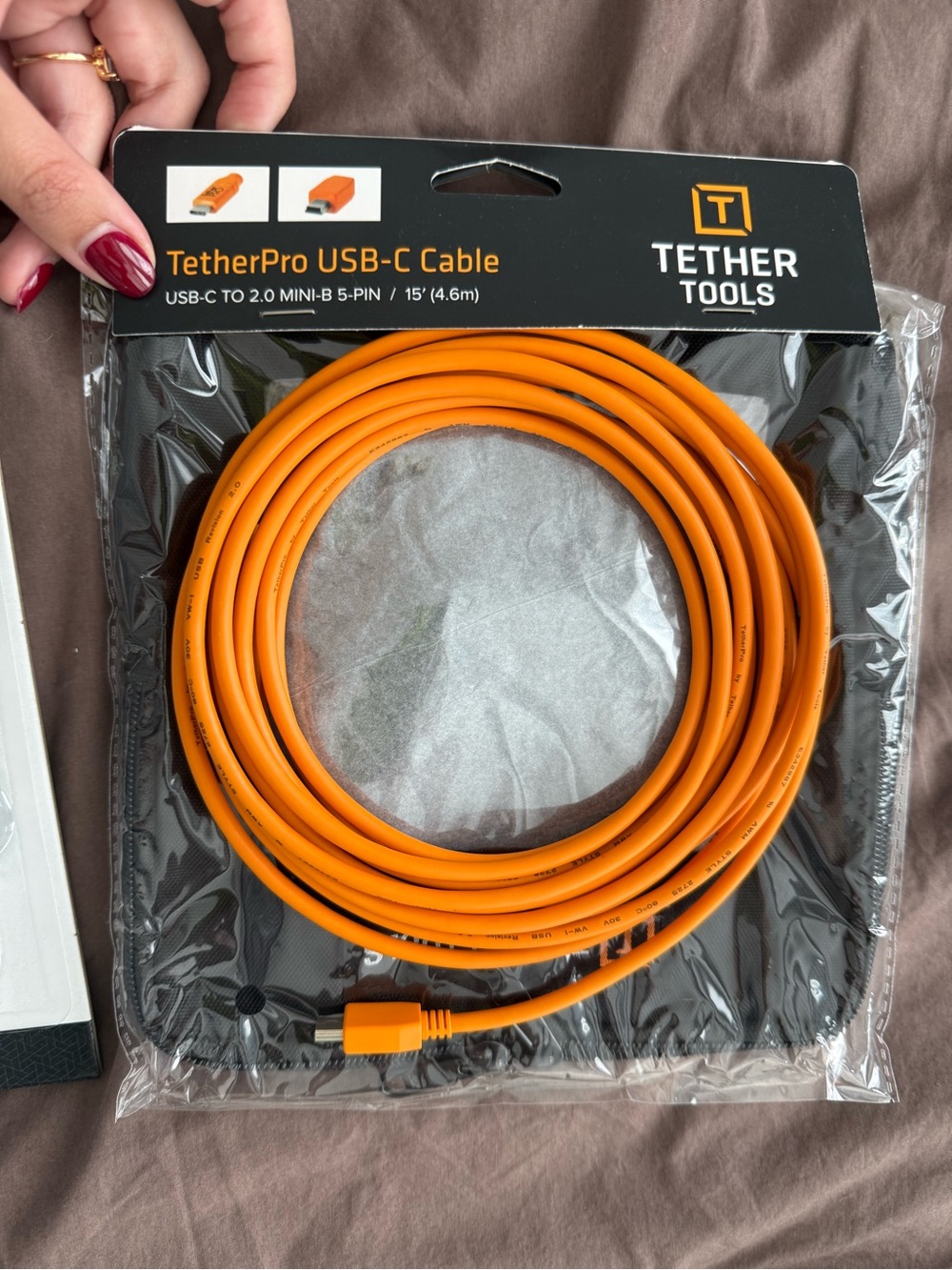 Tether Tools TetherPro USB-C to Mini-B 5-Pin Cable 15ft Orange New